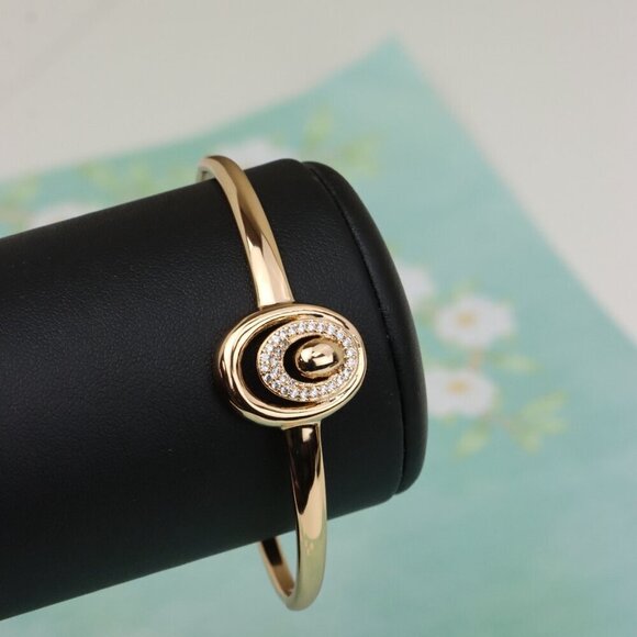 Elegant Rose Gold Bangle with Crystal Halo Oval Accent Design, XPBL0517 - Picture 7 of 12